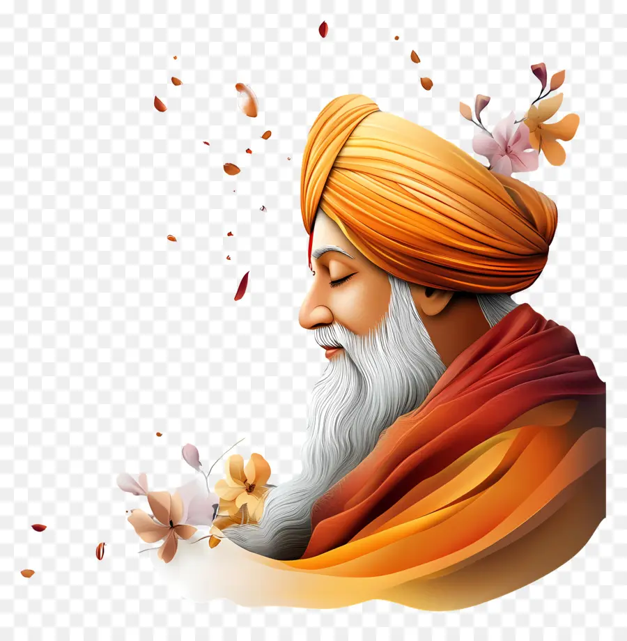 Gurú Nanak Jayanti，Hombre Con Flores PNG