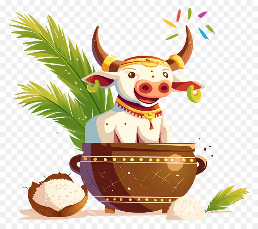 Pongal，Vaca Con Olla De Arroz PNG