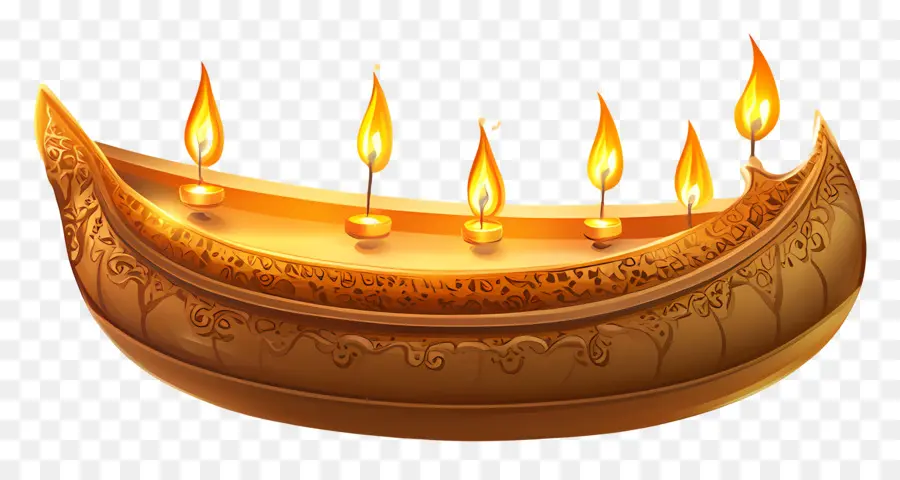 Feliz Karthika Purnima，Barco De Velas Doradas PNG