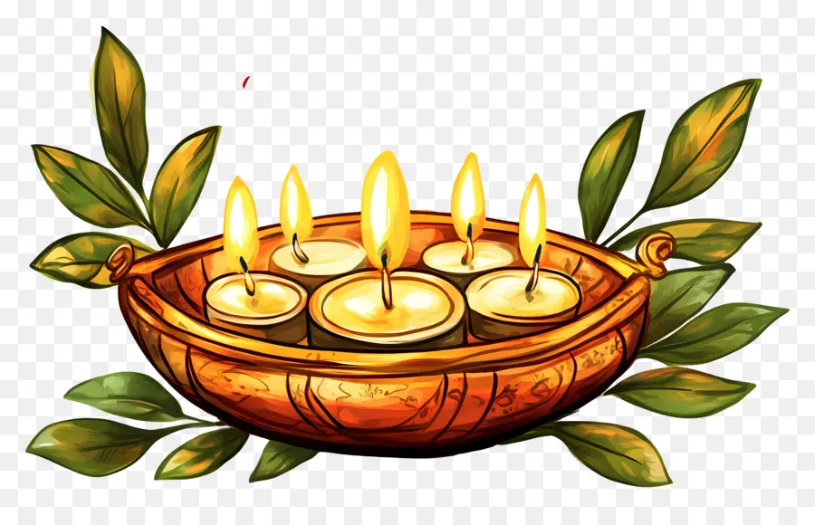 Feliz Karthika Purnima，Barco De Velas Con Hojas PNG