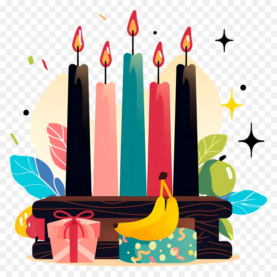 Feliz Kwanzaa，Velas Coloridas Y Frutas PNG