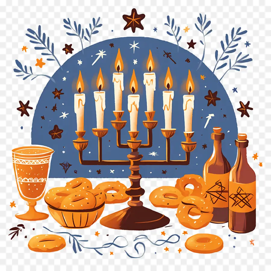 Jánuca，Hanukkah Menorah Y Golosinas PNG