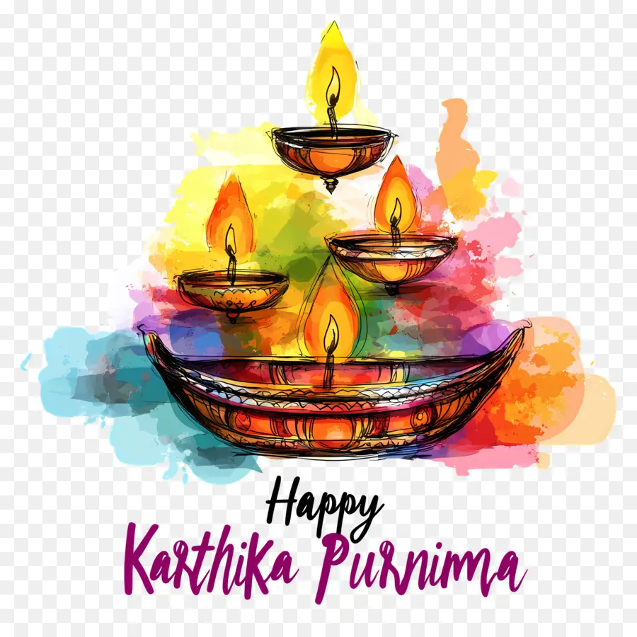 Feliz Karthika Purnima，Diyas Coloridas PNG