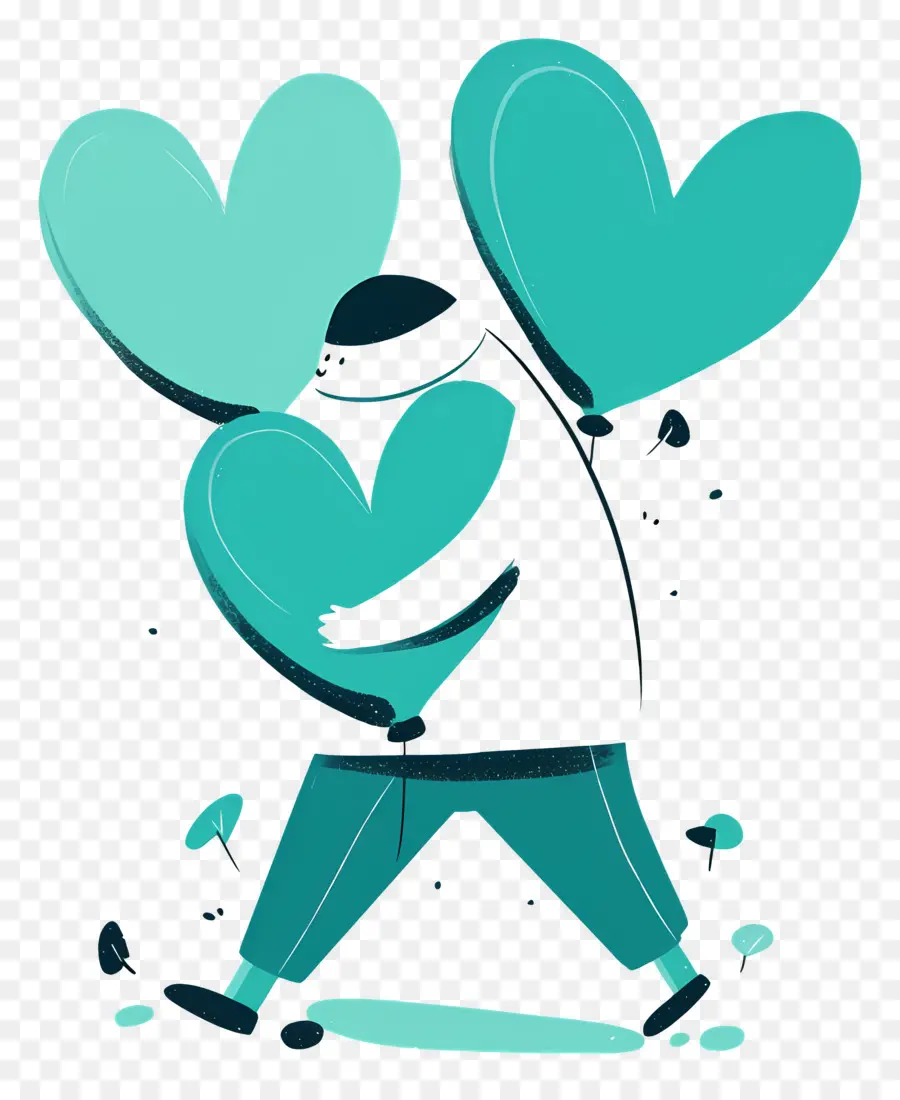 Corazon Verde，Persona Con Globos De Corazón PNG