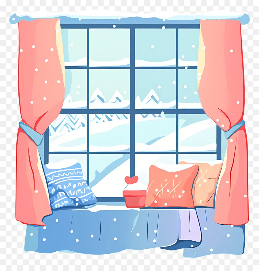 Escena De Invierno，Vista De La Ventana Nevada PNG