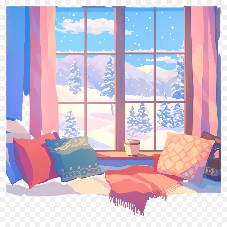 Escena De Invierno，Vista Acogedora De La Ventana PNG