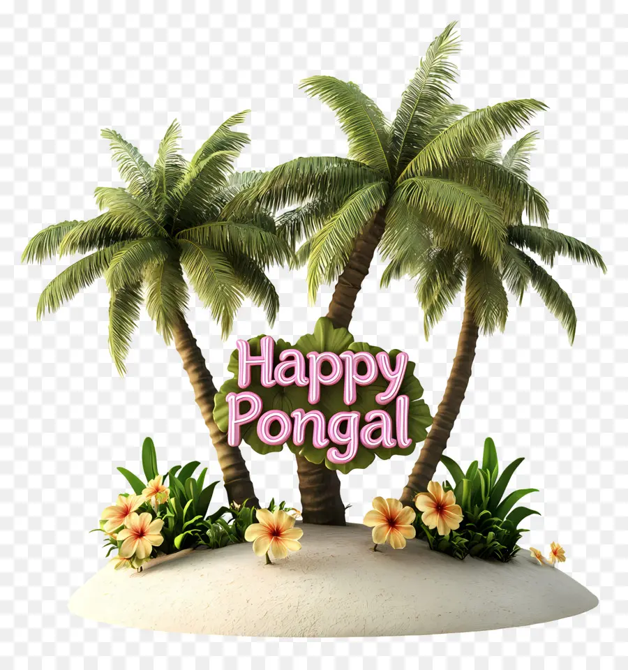 Pongal Feliz，Palmeras Y Flores PNG