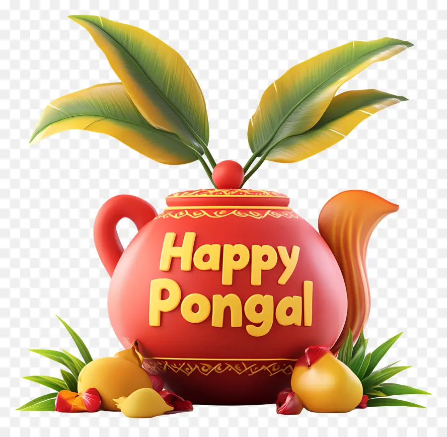 Pongal Feliz，Olla Con Hojas PNG