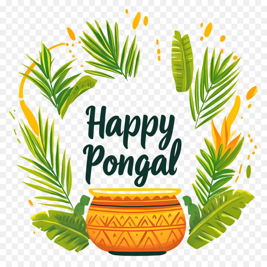 Pongal Feliz，Maceta Decorativa Y Hojas PNG