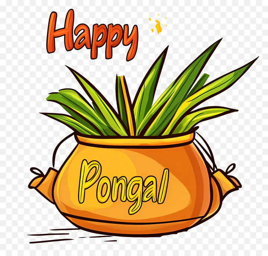 Pongal Feliz，Maceta Decorativa Con Hojas PNG