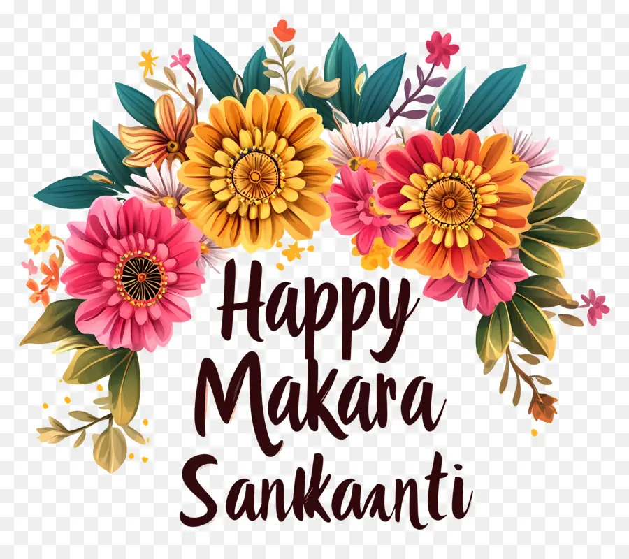 Feliz Makar Sankranti，Arreglo Floral PNG