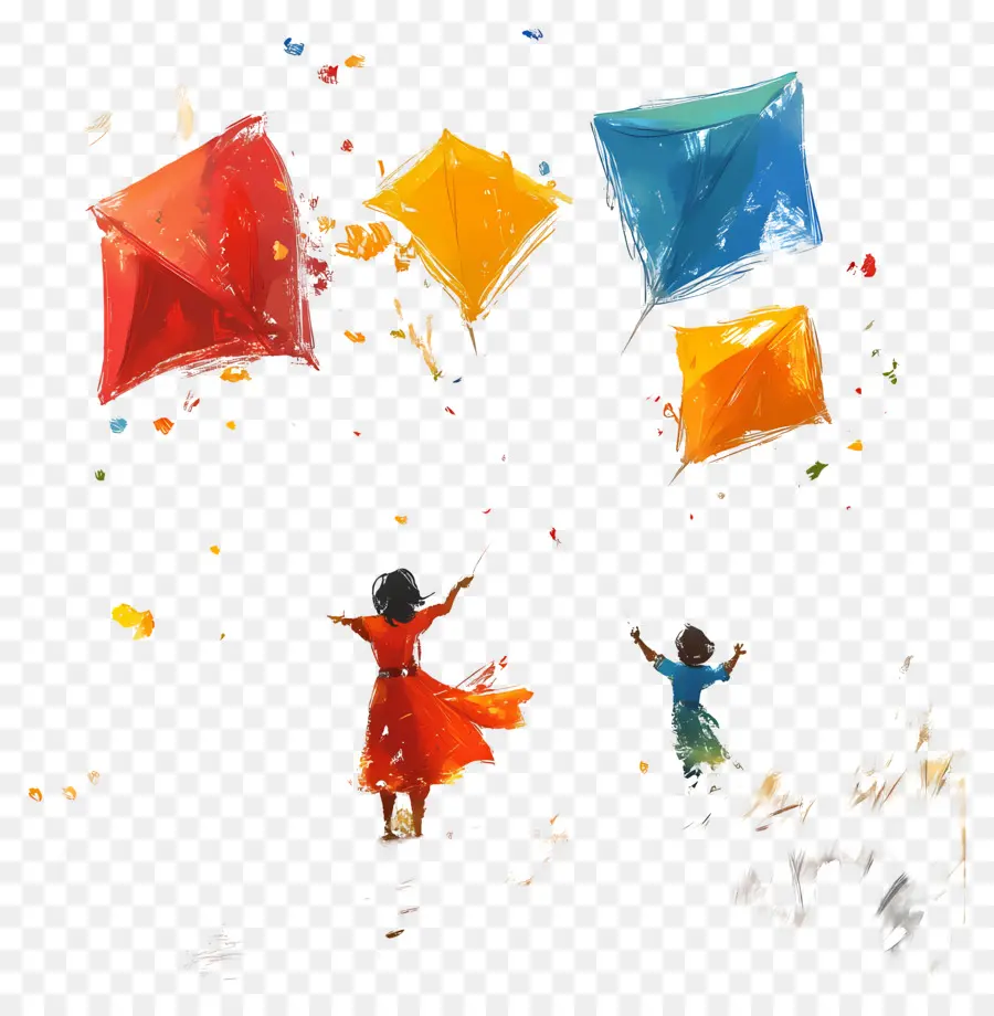 Feliz Makar Sankranti，Niños Con Cometas PNG