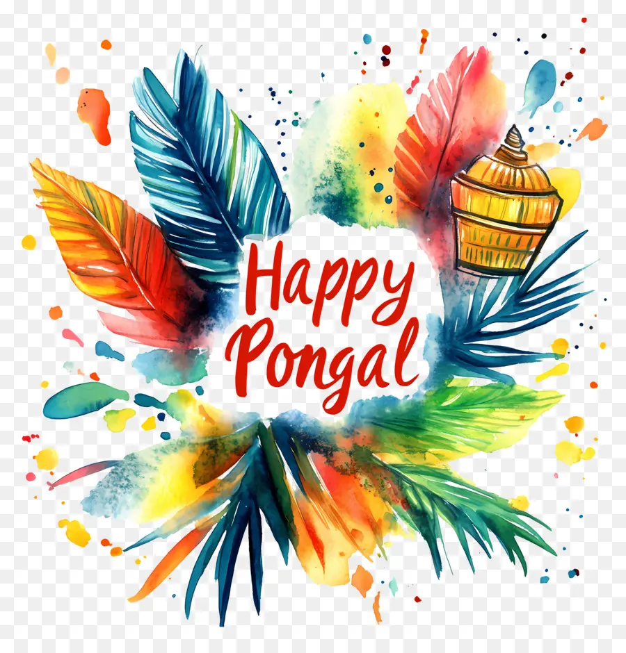 Pongal Feliz，Hojas Coloridas Y Linterna PNG