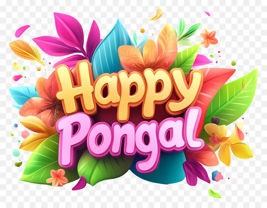 Pongal Feliz，Flores Y Hojas Coloridas PNG