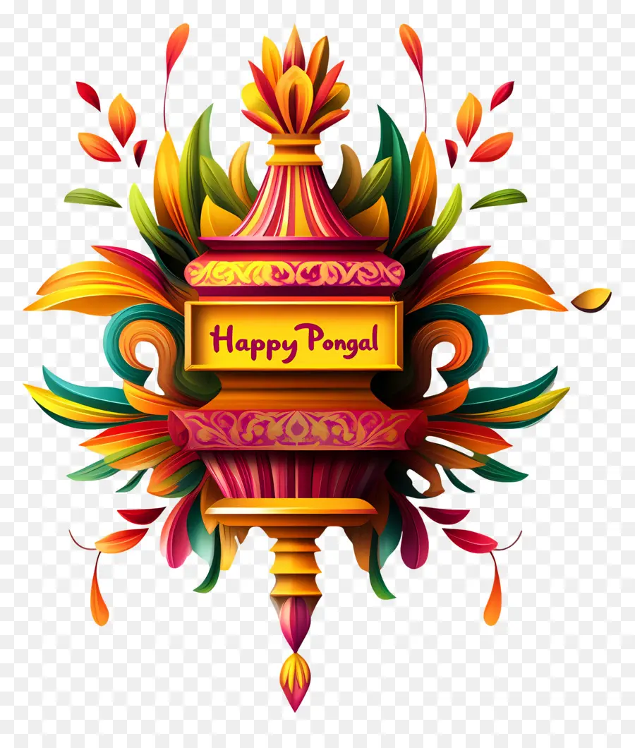 Pongal Feliz，Diseño Decorativo Colorido PNG