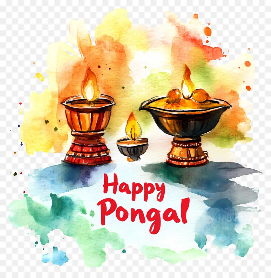 Pongal Feliz，Lámparas De Acuarela PNG