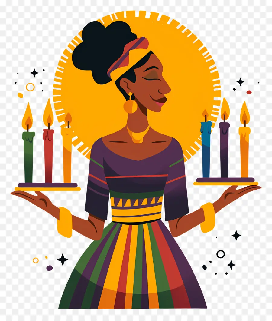 Feliz Kwanzaa，Mujer Con Velas PNG