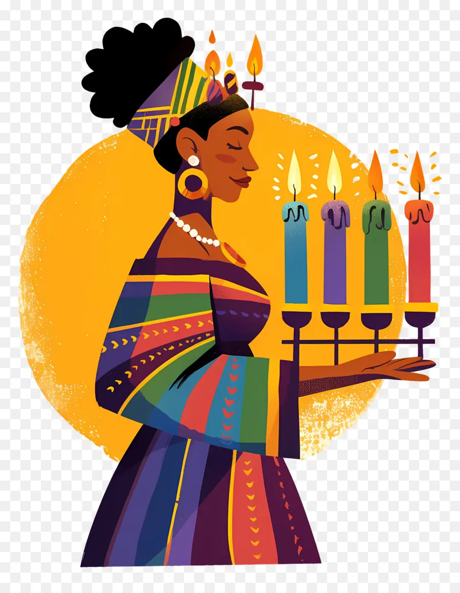 Feliz Kwanzaa，Mujer Con Velas PNG