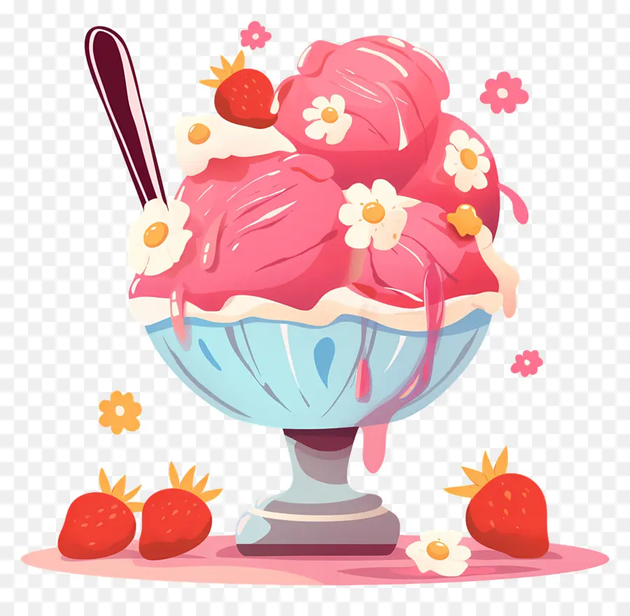 Día Nacional Del Helado，Helado Con Fresas PNG