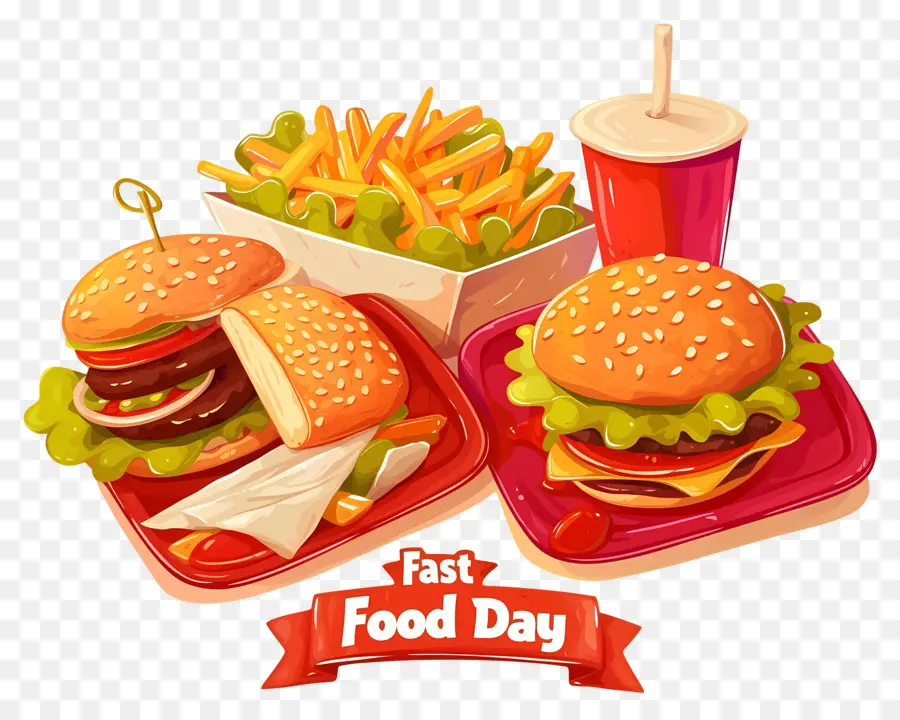 Día Nacional De La Comida Rápida，Hamburguesa Y Papas Fritas PNG