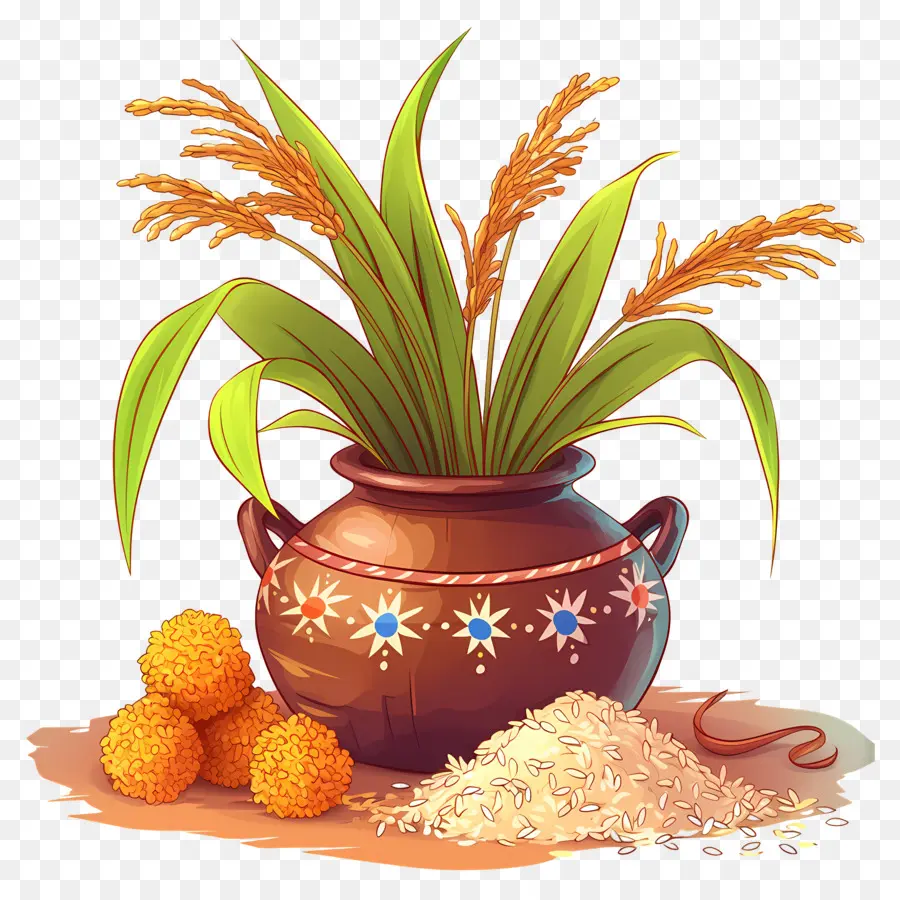 Olla Pongagal，Olla De Barro Con Arroz Y Plantas PNG