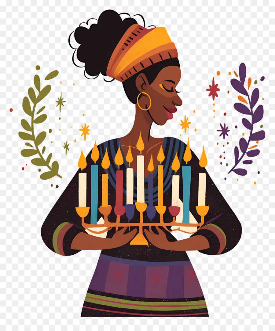 Feliz Kwanzaa，Mujer Con Velas PNG