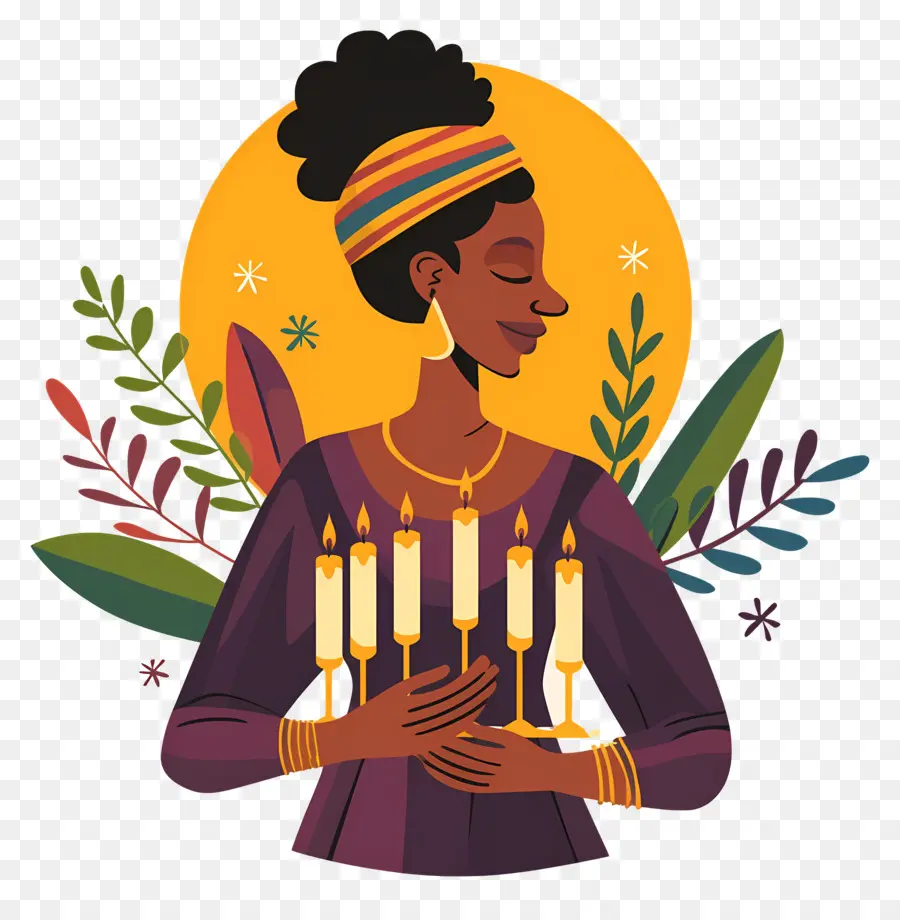 Feliz Kwanzaa，Mujer Con Velas PNG