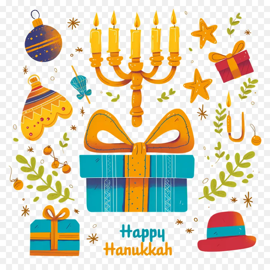 Feliz Jánuca，Regalos De Hanukkah Y Menorá PNG