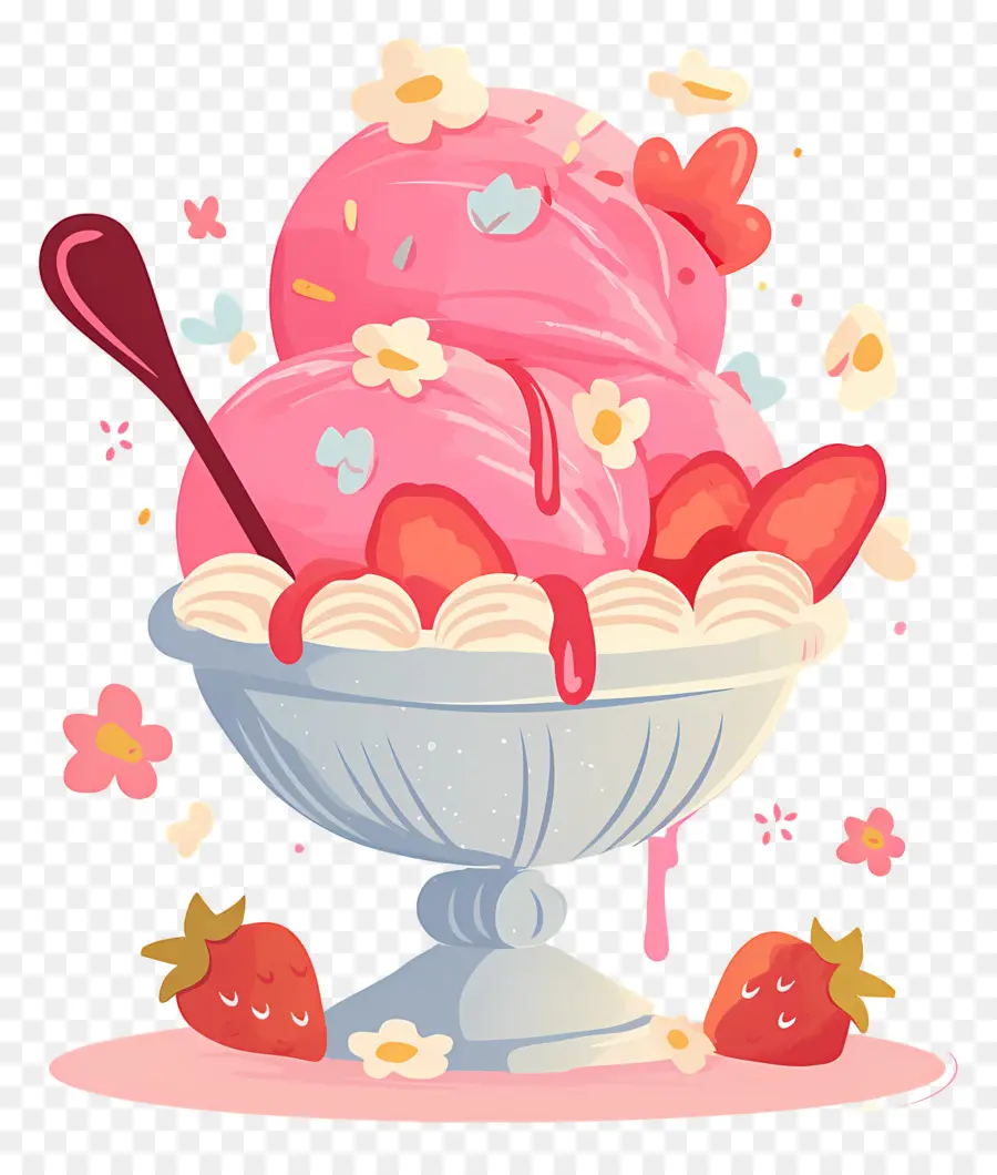 Día Nacional Del Helado，Helado Con Fresas PNG