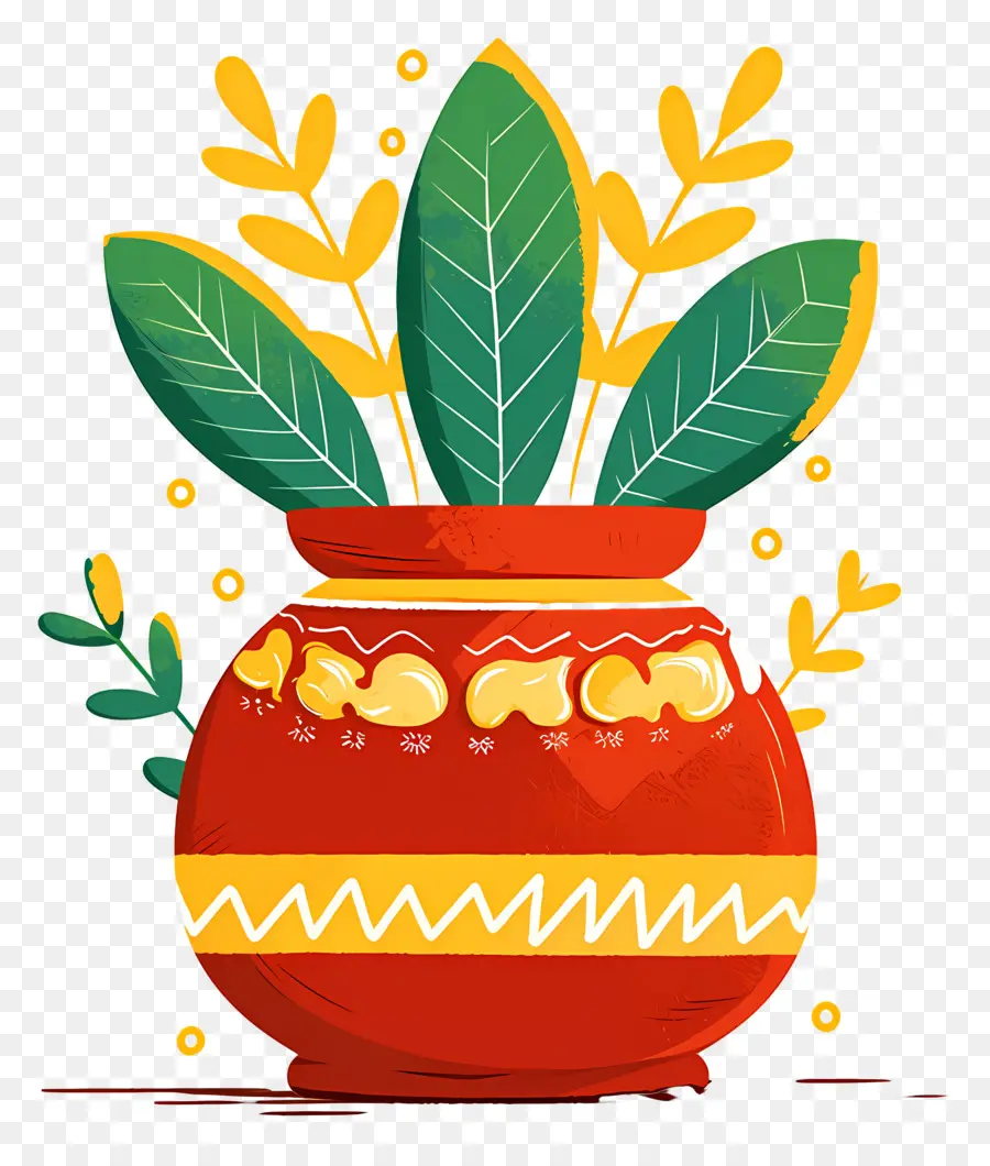 Olla Pongagal，Maceta Roja Con Hojas PNG