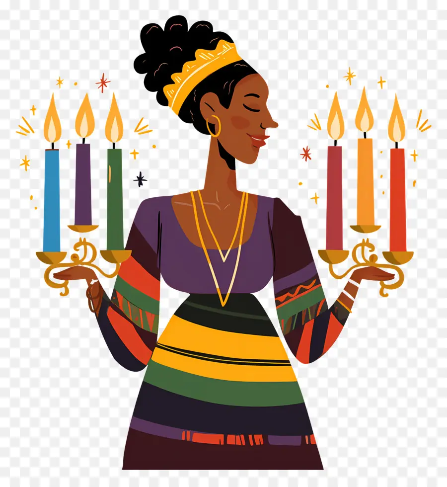 Feliz Kwanzaa，Mujer Con Velas PNG