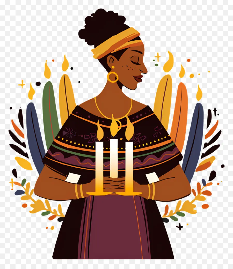 Feliz Kwanzaa，Mujer Con Velas PNG