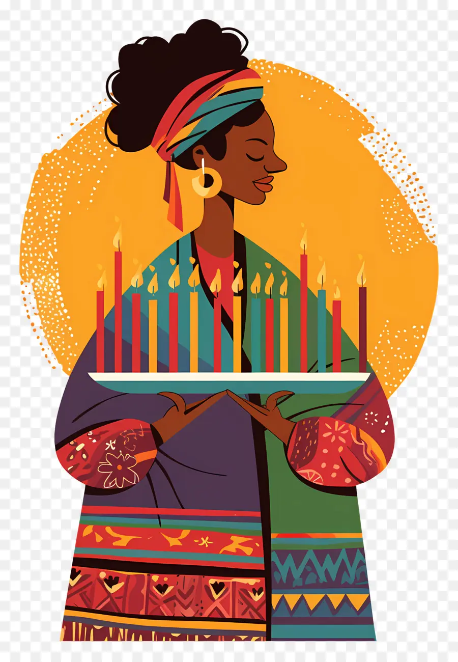 Feliz Kwanzaa，Mujer Con Velas PNG