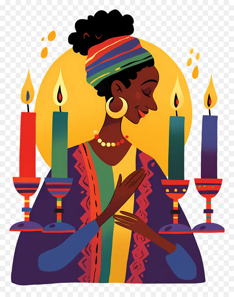 Feliz Kwanzaa，Mujer Con Velas PNG