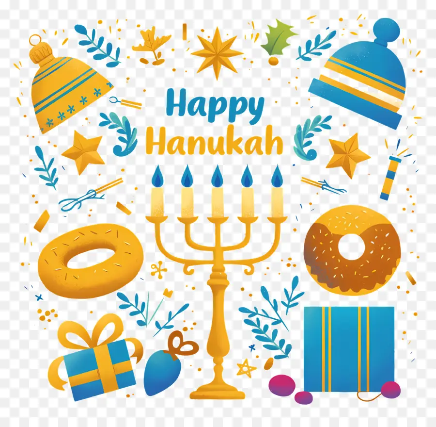 Feliz Jánuca，Regalos De Hanukkah Y Menorá PNG