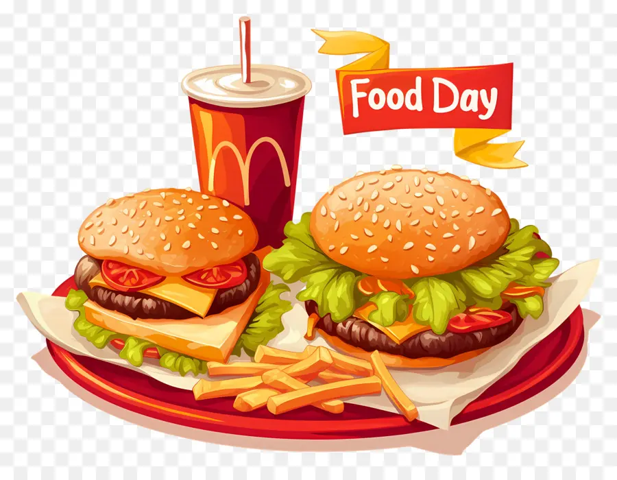 Día Nacional De La Comida Rápida，Hamburguesa Y Papas Fritas PNG