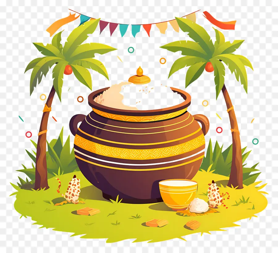 Olla Pongagal，Maceta Decorativa Con Palmeras PNG