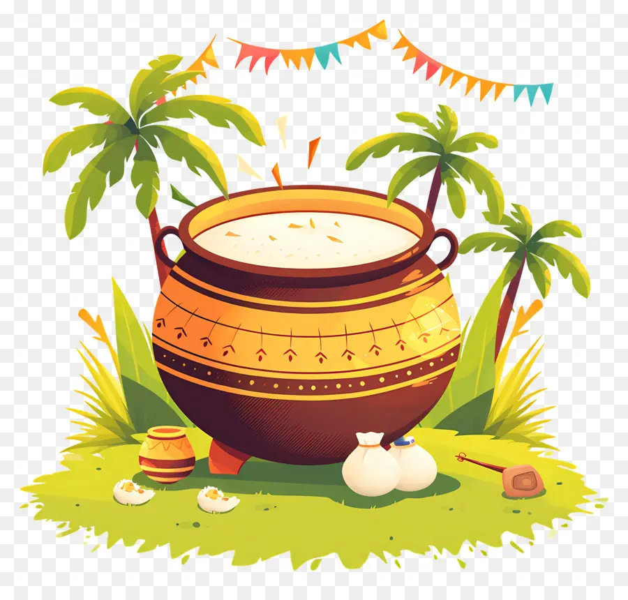 Olla Pongagal，Maceta Decorativa Con Palmeras PNG