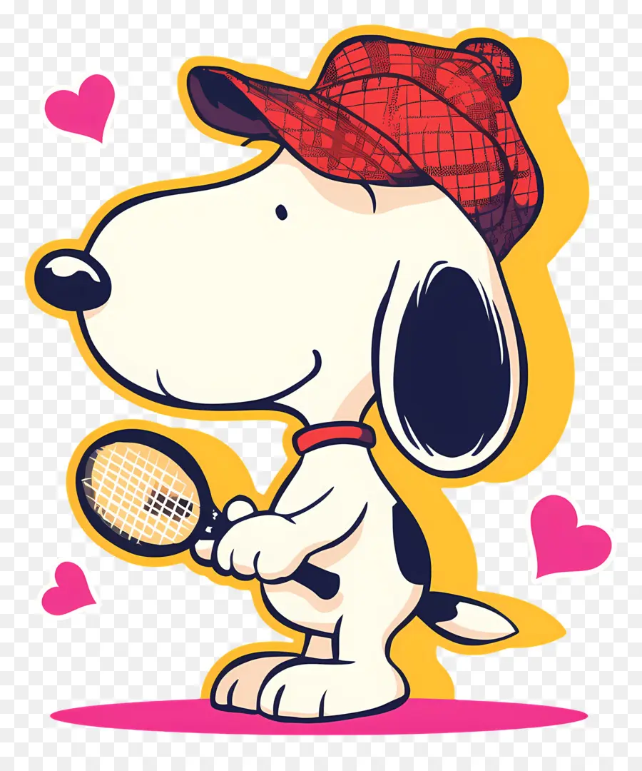 Amor Snoopy，Perro Con Raqueta De Tenis Y Corazones PNG