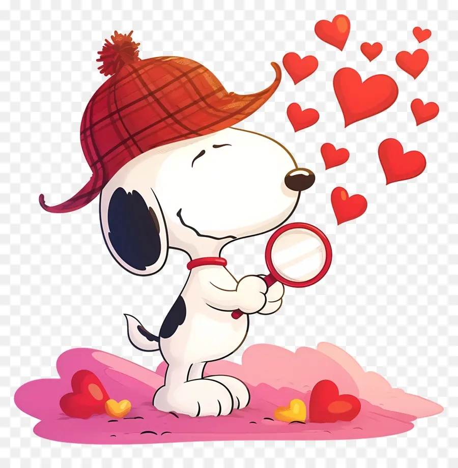 Amor Snoopy，Perro Con Lupa Y Corazones PNG