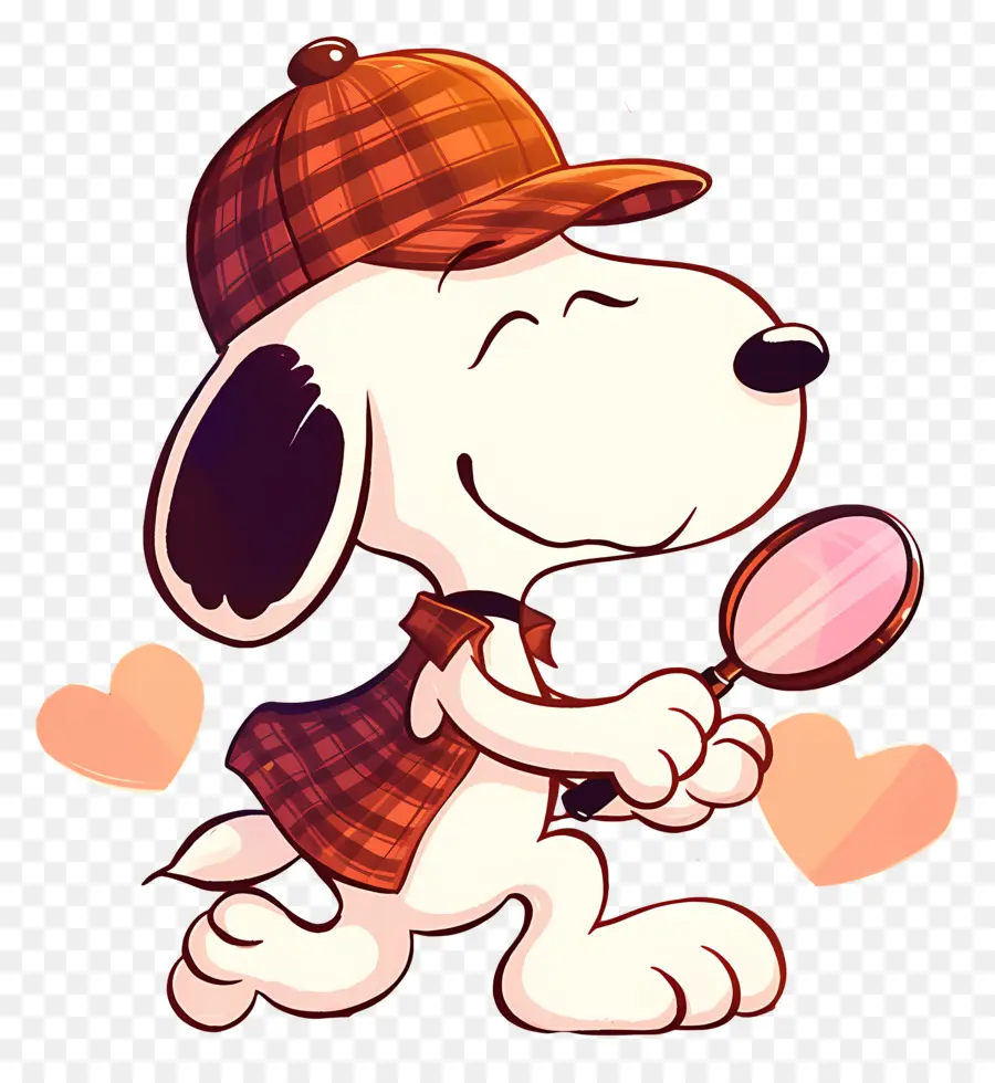 Amor Snoopy，Perro Con Lupa Y Corazones PNG