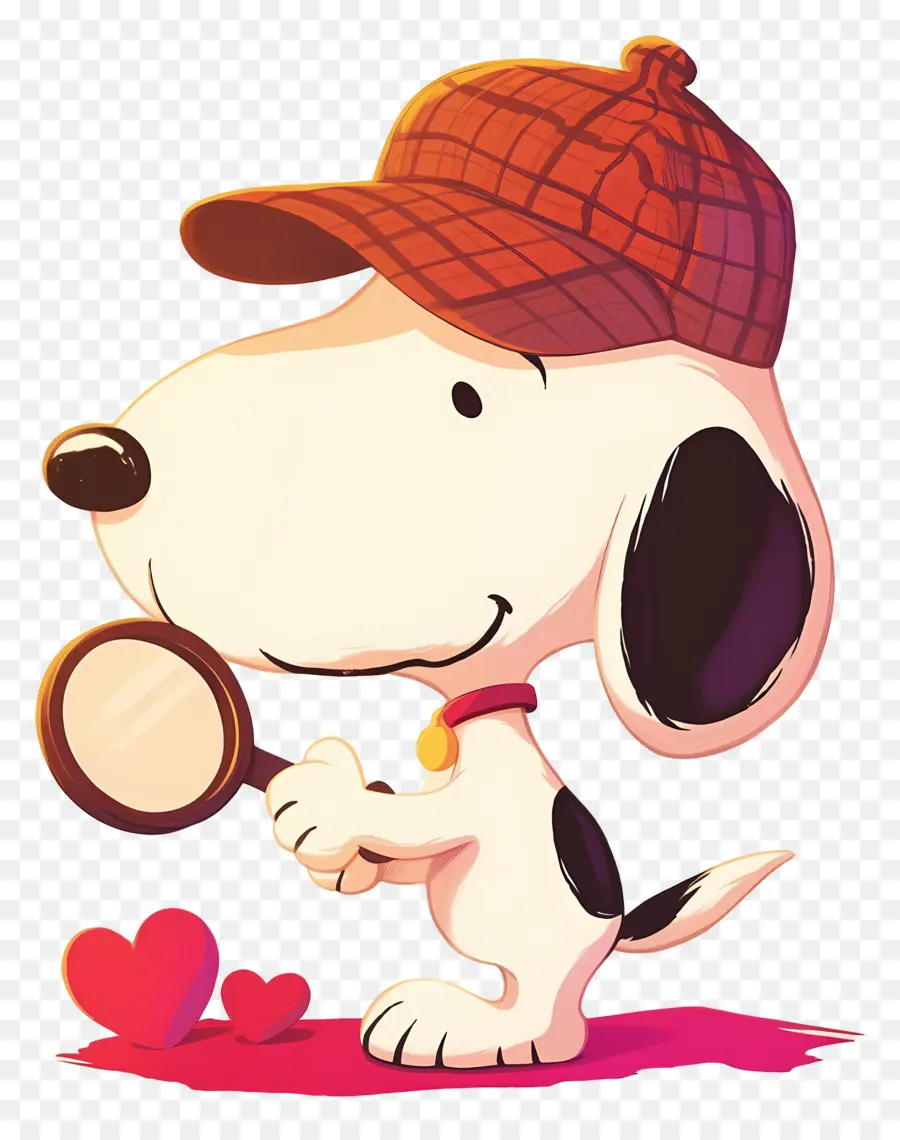 Amor Snoopy，Perro Con Lupa Y Corazones PNG