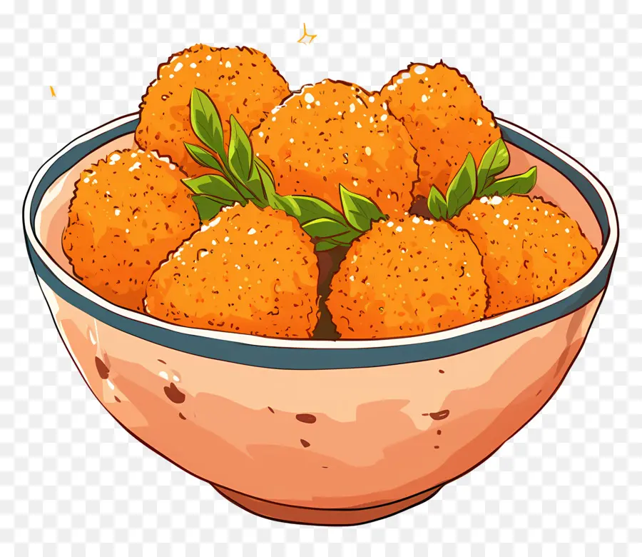 Nuggets De Pollo Frito，Bolas De Queso En Tazón De Naranja PNG