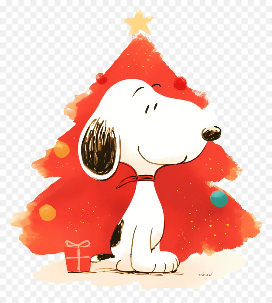 Snoopy，Perro De Dibujos Animados Con árbol De Navidad PNG