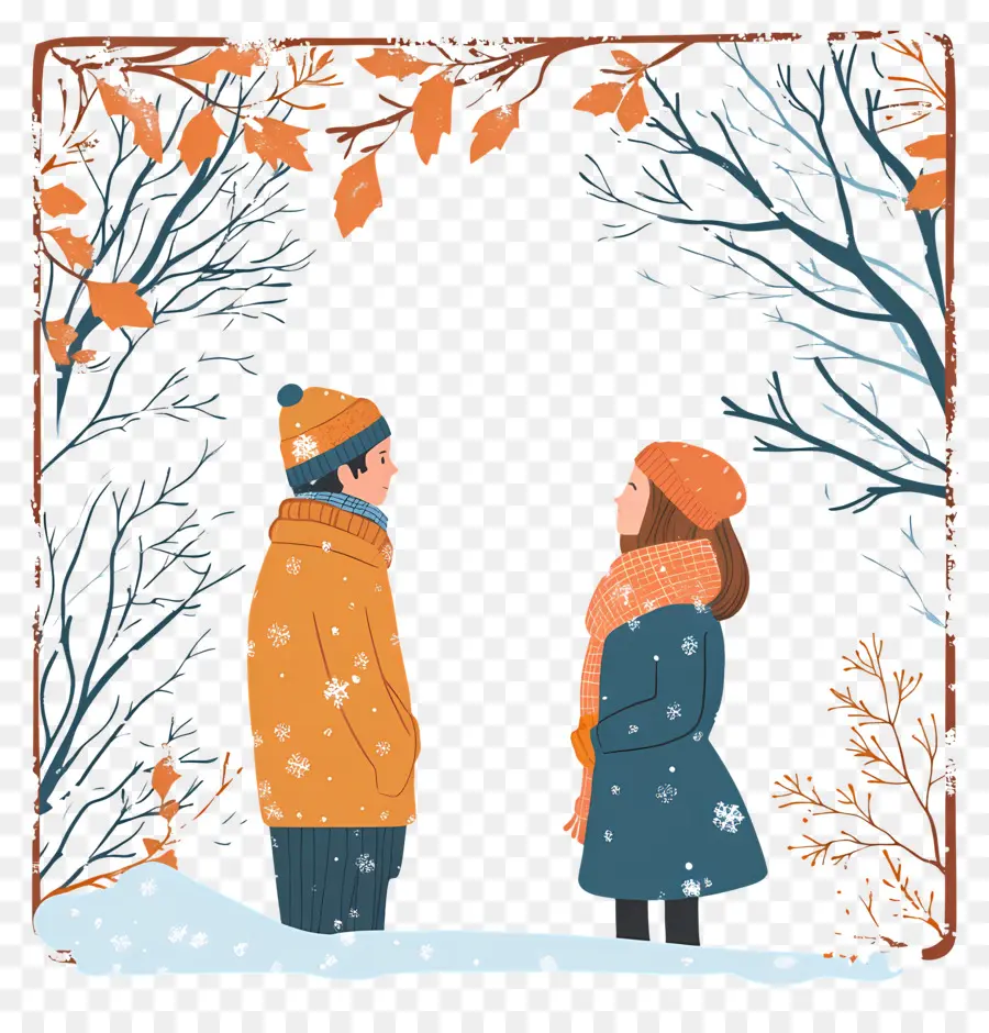 Marco De Invierno，Pareja En Invierno PNG