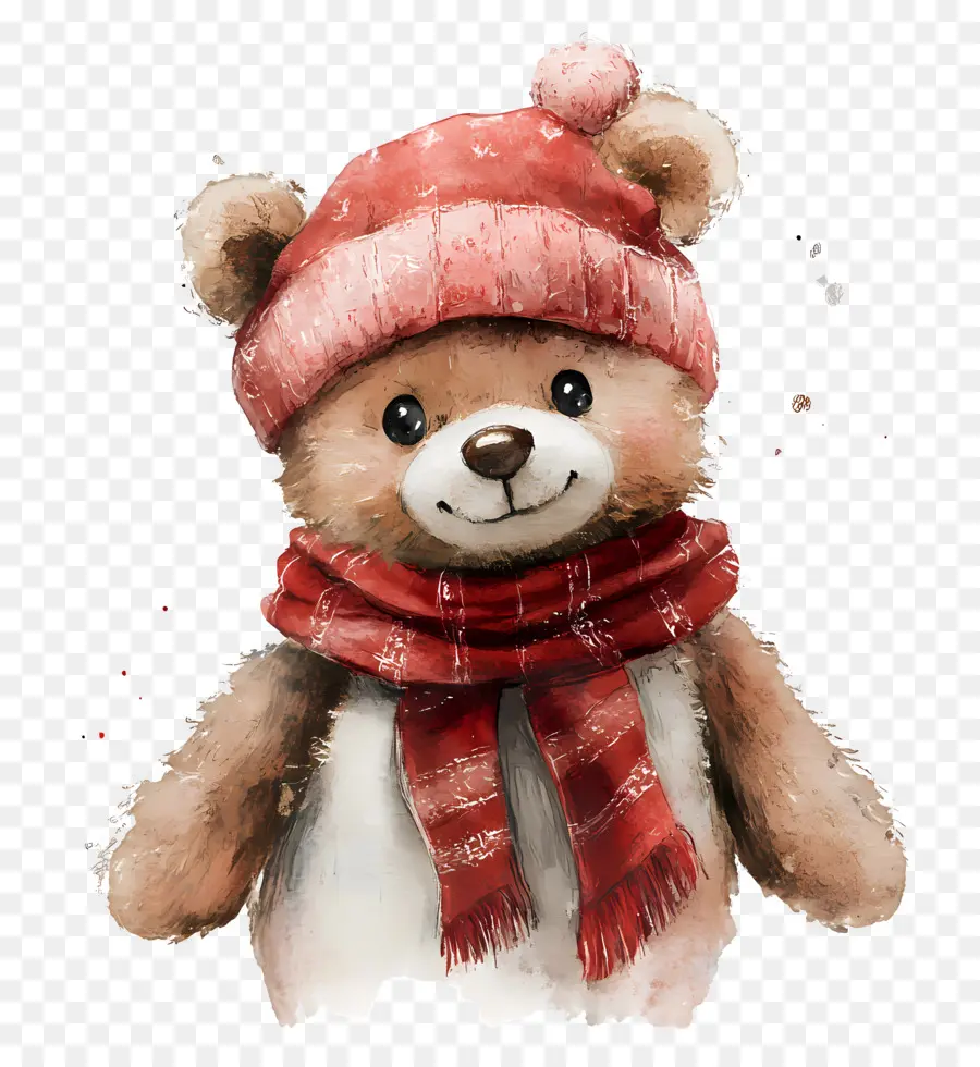 Acuarela Navideña，Oso De Peluche Con Sombrero PNG