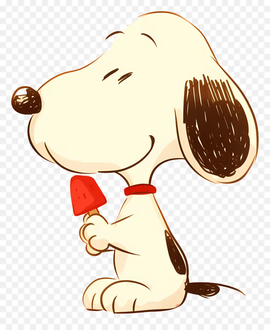 Snoopy Comiendo Helado，Perro De Dibujos Animados Con Paleta PNG