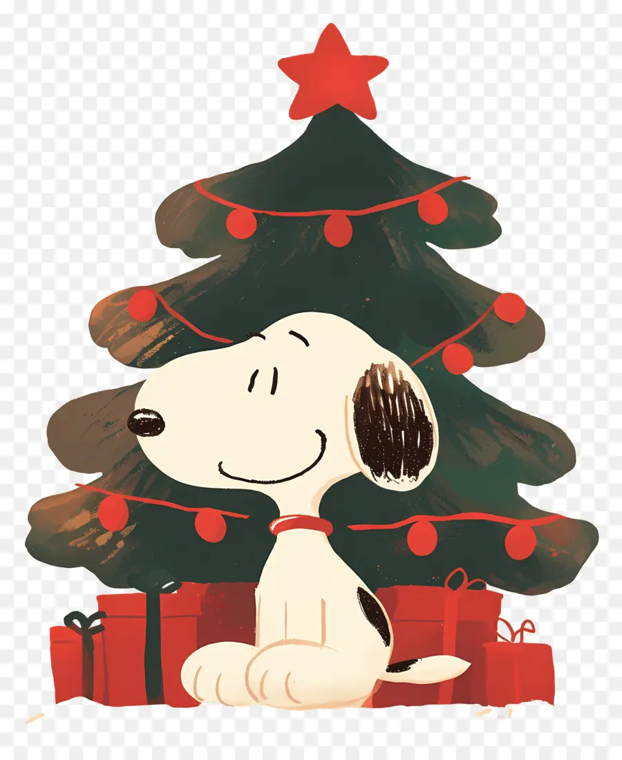 Snoopy，Perro De Dibujos Animados Con árbol De Navidad PNG