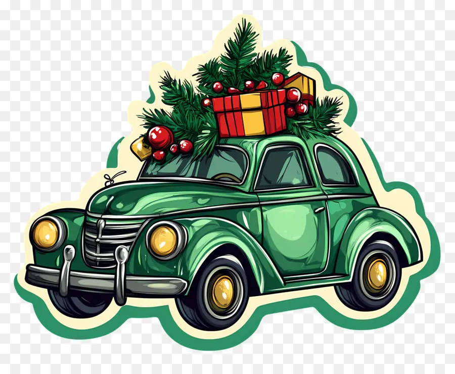 Carro De Navidad，Coche Verde PNG