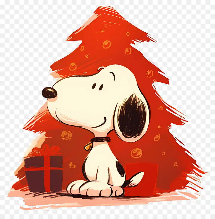 Snoopy，Perro De Dibujos Animados Con árbol De Navidad PNG